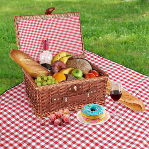 Cos pentru picnic Skysper, rachita/textil, maro, 39 x 26,5  x 20 cm 