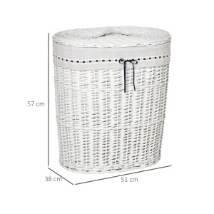 Cos pentru rufe cu sac detasabil, ratan, alb, 51 x 38 x 57 cm, Resigilat, Grad A - Img 3