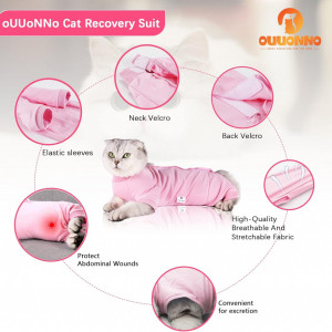 Costum de recuperare pentru pisici oUUoNNo, poliester, roz, marimea XS