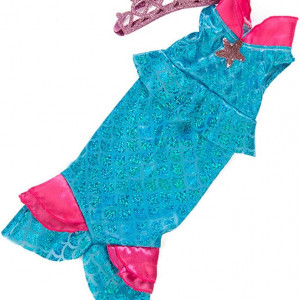 Costum de sirena cu coronita pentru papusa Miotlsy, textil, roz/albastru, 30 cm - Img 2