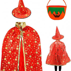Costum de vrajitoare pentru Halloween JIASHA, poliester, rosu/auriu, 80 x 127 cm