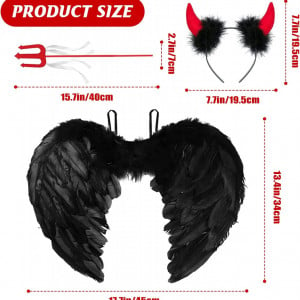 Costum pentru copii de Halloween Myybx, textil/plastic/pene, negru/rosu, 3 piese - Img 4