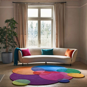 Covor Bubbles, țesătură plată, lana, lucrat manual, multicolor, 1,2 × 1,2 m