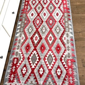 Covor traditional, cu doua fete,gri-bej, dimensiunea 80x300 cm - Img 2