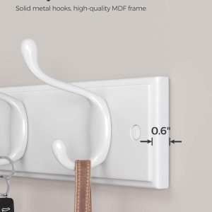 Cuier de perete Songmics, MDF/aliaj de zinc, alb, 40 x 8,4 cm, Resigilat, Grad A - Img 4