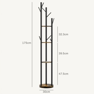 Cuier rotativ 8 carlige 4 rafturi, diametru 30 cm, inaltime 175 cm, PAL/otel, design industrial, maro rustic/negru - Verificat A · Re-Bloom - Img 4