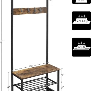 Cuier Yaheetech, lemn/metal, maro rustic/negru, 185.4 x 72,3 x 33 cm