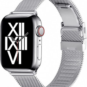 Curea metalica AFEKYY , argintiu, din otel inoxidabil, compatibila cu Apple Watch 6/5/4/3/2/1, SE.