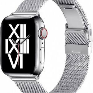 Curea metalica AFEKYY, argintiu, otel inoxidabil, compatibila cu Apple Watch 6/5/4/3/2/1, SE. - Img 1