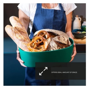 Cutie paine din polipropilena cu capac din bambus, tocator, DOLCE MARE, 38.1x25.4x15.2 cm, dreptunghiulara, Verde, Resigilat, Grad A - Img 3