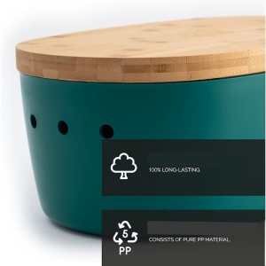 Cutie paine din polipropilena cu capac din bambus, tocator, DOLCE MARE, 38.1x25.4x15.2 cm, dreptunghiulara, Verde