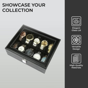 Cutie pentru ceasuri, catifea/sticla, negru, 22,5 x 7,5 x 20,5 cm, Resiilat, Grad A - Img 4