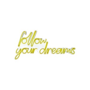 Decor de perete Re-Bloom, Follow Your Dreams, LED, PVC, alb/galben, 60 x 32 x 2 cm