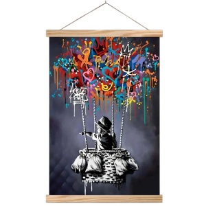 Decor de perete Re-Bloom, lemn/textil, multicolor, 50 x 70 cm