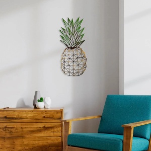 Decor de perete Re-Bloom, model ananas, metal, auriu/verde, 56 x 24 cm - Img 2