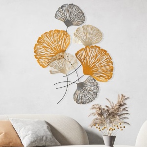 Decor de perete Re-Bloom, model floral, metal, portocaliu/alb/gri, 75 x 5 x 100 cm