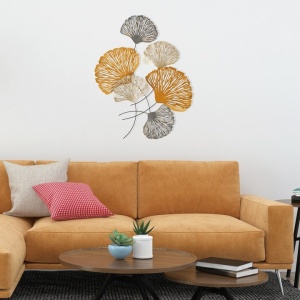 Decor de perete Re-Bloom, model floral, metal, portocaliu/alb/gri, 75 x 5 x 100 cm - Img 4