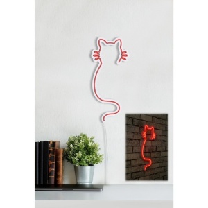 Decor de perete Re-Bloom, model pisica, LED, rosu, 22 x 48 cm - Img 4