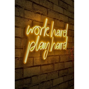 Decor de perete Re-Bloom, Work Hard Play Hard, LED, PVC, alb/galben, 55 x 36 x 2 cm - Img 4
