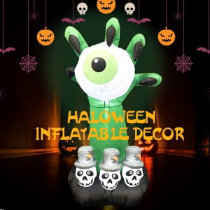 Decoratiune gonflabila de Halloween, fantoma, poliester, verde/alb/negru, 1,9 x 0,9 cm - Img 4
