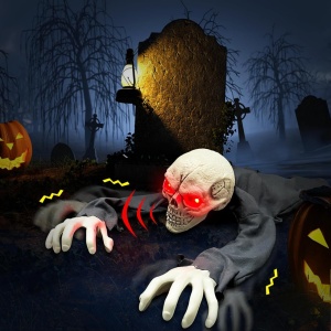 Decoratiune pentru Halloween Ailker, LED, plastic/PVC, alb/gri, 40 x 108 cm