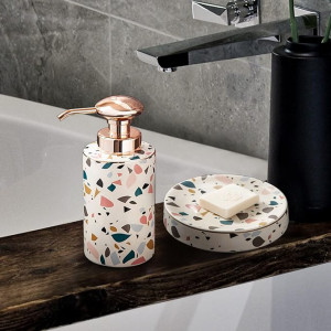 Dozator de sapun Autumnlife Terrazzo, ceramica, multicolor, 8.5 x 8.5 x 19.2 cm