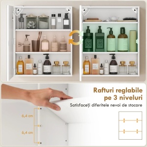 Dulap baie cu oglindă LED anti-aburire, MDF/sticlă, 50x15x60cm, Alb - Verificat A · Re-Bloom - Img 6