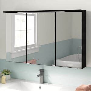 Dulap de baie cu oglinda Dessie, LED, lemn/sticla, negru, 100 x 20 x 64 cm