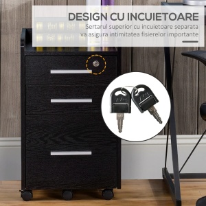 Dulap de birou cu 3 sertare si 5 roti Re-Bloom, PAL/MDF P2, 39.2x40x65.4 cm, chei securitate, 50 kg, negru - Verificat A · Re-Bloom - Img 4