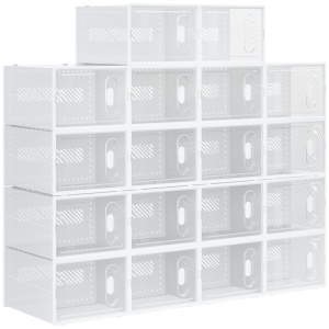 Dulap pantofi modular 18 cuburi, ventilatie, PP, max. 46 EU, Transparent/Alb - Verificat A · Re-Bloom
