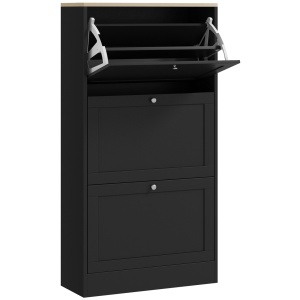 Dulap pentru pantofi Re-Bloom, PAL melaminat, 60x23.5x115 cm, 3 sertare, rafturi reglabile 2 niveluri, 12-18 perechi, 40 kg, negru - Verificat A · Re-Bloom