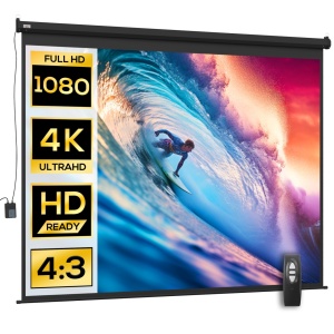 Ecran de proiectie 120 inch Re-Bloom, tesatura plasa/plastic/metal, 244x183 cm, format 4:3, motor electric, telecomanda, 25W/230V, negru - Verificat A · Re-Bloom