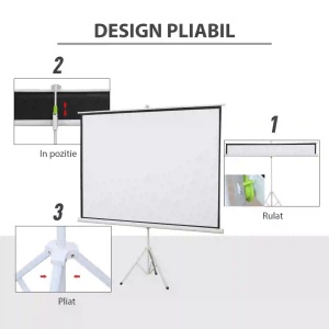 Ecran proiectie cu stativ 203x152 cm, 100 inch, format 4:3, suprafata alb-mat, tesatura/metal - Verificat A · Re-Bloom - Img 3