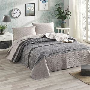 Eponj Home set cuvertura matlasata Creative Grey, 65% bumbac/35% poliester, 200x220 cm + 2x50x70 cm, umplutura fibre siliconice 90g/m² - Verificat A · Re-Bloom
