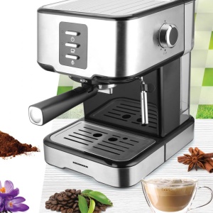Espressor Heinner HEM-850IXBK, 850W, 15bar, rezervor detasabil 1.5L, filtru dublu din inox, Negru/Inox