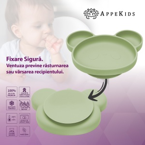 Farfurie din silicon cu ventuza, AppeKids, Panda - Raw Green - Img 3