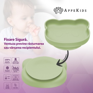 Farfurie din silicon cu ventuza, AppeKids, The Little Bear - Raw Green - Img 4