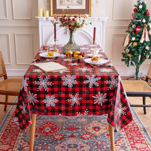 Fata de masa de Craciun Homaxy, PVC, rosu/negru, 100 x 140 cm - Img 7