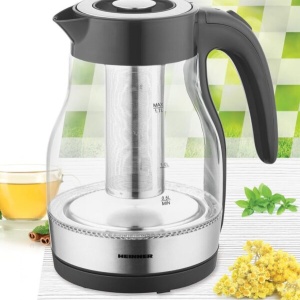 Fierbator electric cu filtru ceai Heinner HEK-TF2200GBK, 1850-2200W, 1.7L, Filtru detasabil, Negru