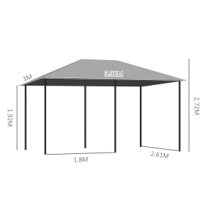 Foisor 3x4 m Re-Bloom, otel vopsit cu pulbere/poliester PA, 4x3x2.72 m, 6 perdele detasabile, stresina 1.92 m, gri/negru - Verificat A · Re-Bloom - Img 3