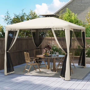 Foisor gradina 294x294x195 cm, plasa tantari 4 pereti, acoperis 2 niveluri, cadru metal, poliester, taupe - Verificat A · Re-Bloom - Img 2