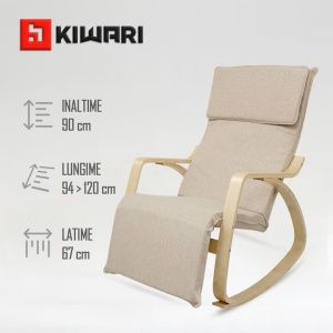 Fotoliu balansoar Kiwari® Zein, suport picioare, cadru metalic cu brate din lemn, 120x67x90 cm, material textil poliester, husa detasabila, Bej, Resigilat, Grad A - Img 4