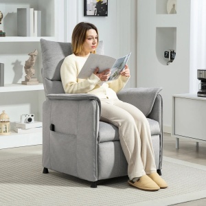 Fotoliu electric rabatabil cu telecomanda 80x83x104 cm, pozitie relaxata 80x170x67 cm, catifea 100% poliester, cadru otel, 135 kg, gri - Verificat A · Re-Bloom - Img 2
