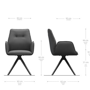 Fotoliu pivotant Windcrest, metal/microfibra, antracit/negru, 62 x 62 x 91 cm