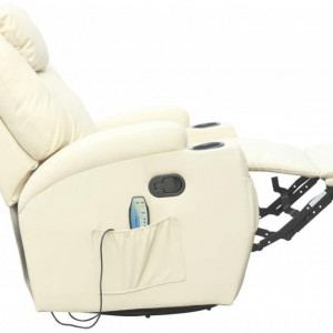 Fotoliu recliner Cinemo, cu masaj, incalzire, rotativ si cu suport pentru bauturi, piele naturala, crem - Img 3