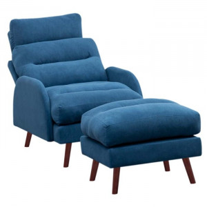 Fotoliu recliner cu scaun pentru picioare Fournier, albastru, 100 x 60 x 99 cm - Img 4