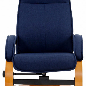 Fotoliu recliner Paris cu taburet otoman, tesatura/lemn, albastru/maro, 67 x 107 x 78 cm - Img 3