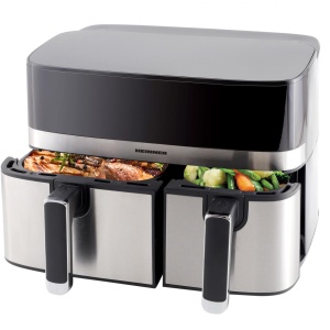 Friteuza dubla cu aer cald Heinner ProDual Fusion HAF-H9DB17BKS, Putere 1700W, Capacitate 8.6L, Control digital, 8 programe prestabilite, Gri/Argintiu - Img 2