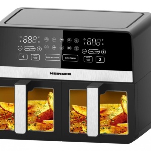 Friteuza dubla cu aer cald Heinner SimCook HAF-K10DB24BK, 2400W, Capacitate 9.5L, Control digital, 10 programe prestabilite, Negru