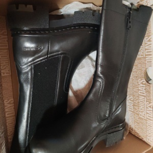 G-STAR, Cizme medii din piele si denim Kafey, Negru, 37, Resigilat, Grad A - Img 2